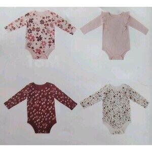 Member's Mark Organic Cotton Set Of 4 Long Sleeved Bodysuits NB